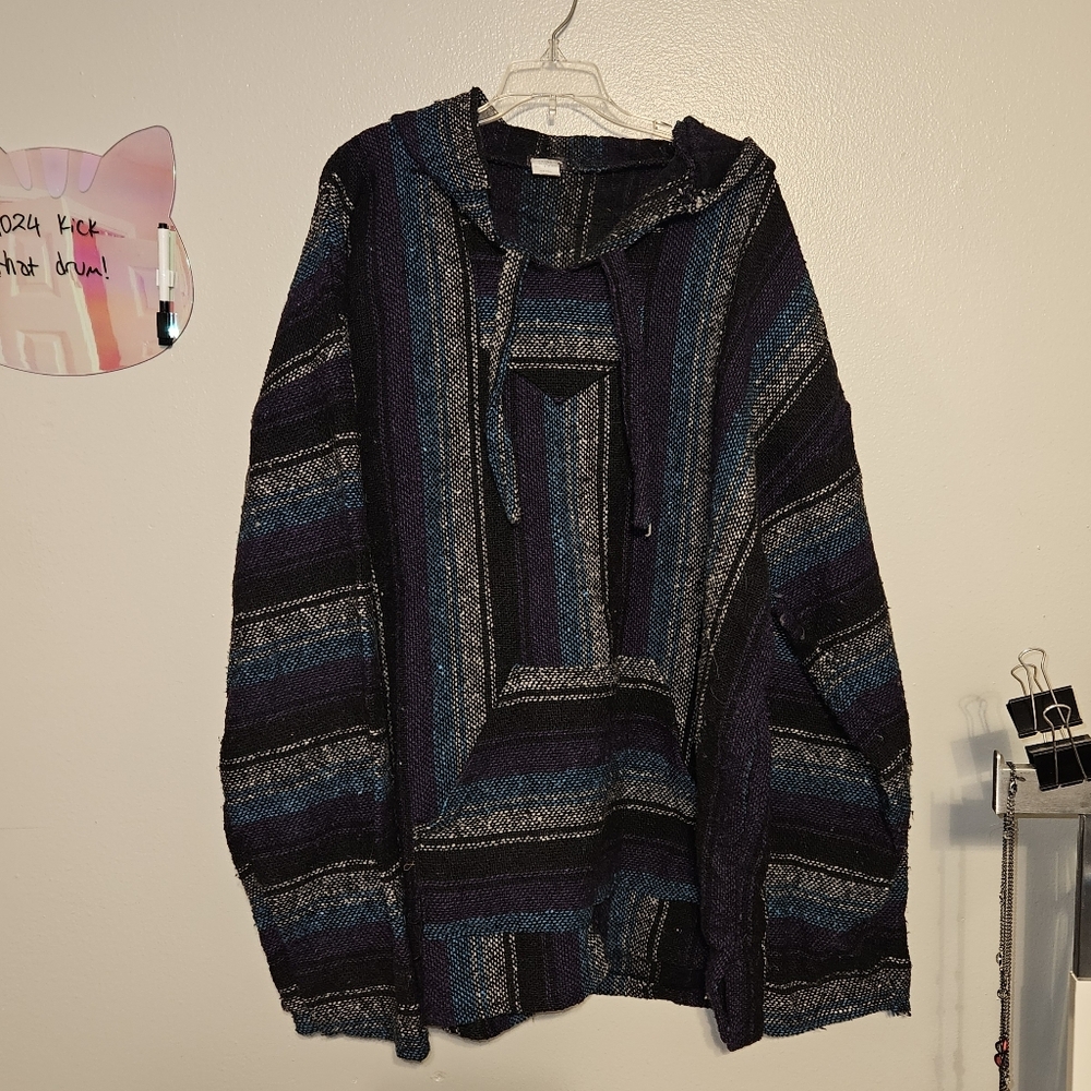 Earthbound Trading Company Mens Blue/Purple Stripe Baja Hoodie Drug Rug Size XXL